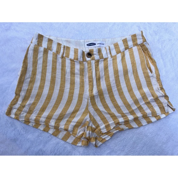 Old Navy Women's Size 8 Yellow White Striped Linen Blend Everyday Shorts - Picture 1 of 5